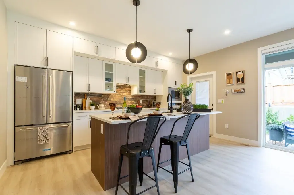 Modern luxury kitchen with island and pendant lighting