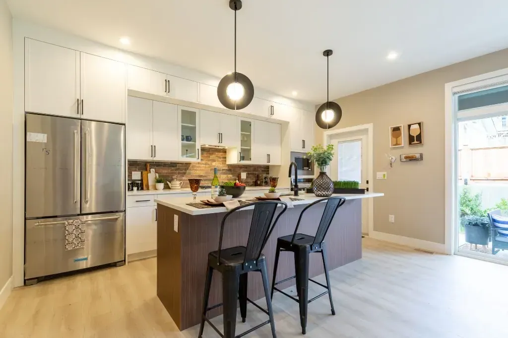 Modern luxury kitchen with island and pendant lighting